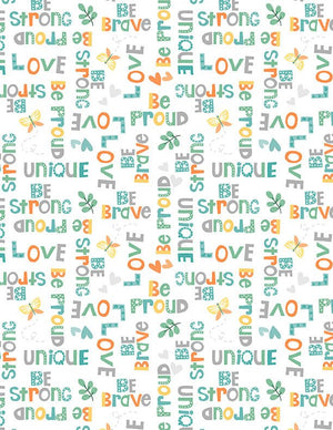 Safari Snuggles Baby Quilt Fabric Word Toss White by Jenny Faw 3073 42033 179 - Jammin Threads