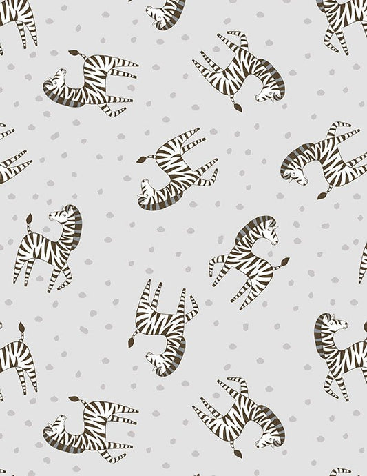 Safari Snuggles Baby Quilt Fabric Zebra Toss Gray by Jenny Faw 3073 42031 991 - Jammin Threads