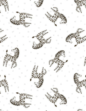 Safari Snuggles Baby Quilt Fabric Zebra Toss White by Jenny Faw 3073 42031 191 - Jammin Threads