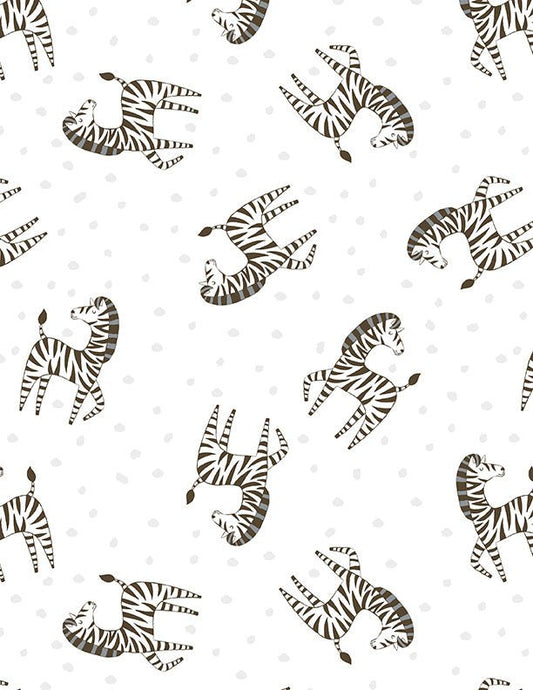 Safari Snuggles Baby Quilt Fabric Zebra Toss White by Jenny Faw 3073 42031 191 - Jammin Threads