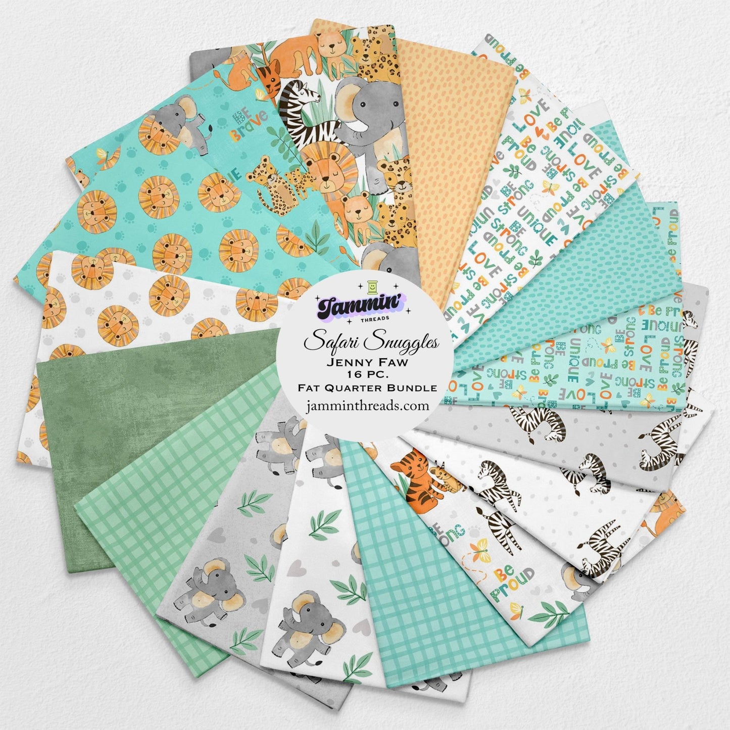 Safari Snuggles Fat Quarter Bundle – 16 Piece Curated Fabric Bundle by Jammin’ Threads – Wilmington Prints Jungle Animal Quilt Fabric - Jammin Threads