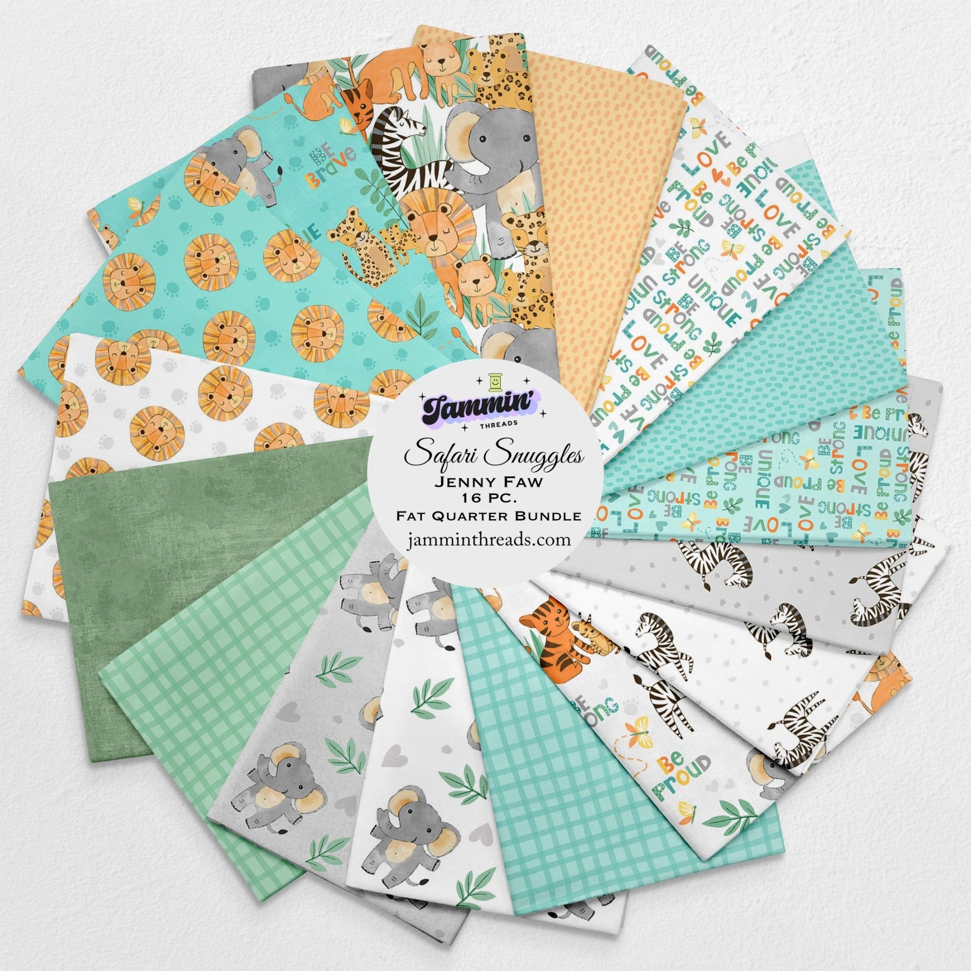 Safari Snuggles Fat Quarter Bundle – 16 Piece Curated Fabric Bundle by Jammin’ Threads – Wilmington Prints Jungle Animal Quilt Fabric - Jammin Threads