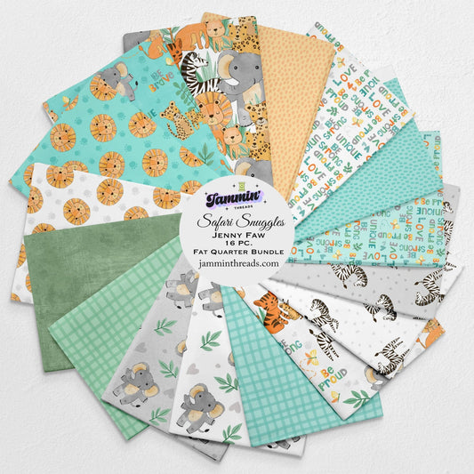 Safari Snuggles Fat Quarter Bundle – 16 Piece Curated Fabric Bundle by Jammin’ Threads – Wilmington Prints Jungle Animal Quilt Fabric - Jammin Threads