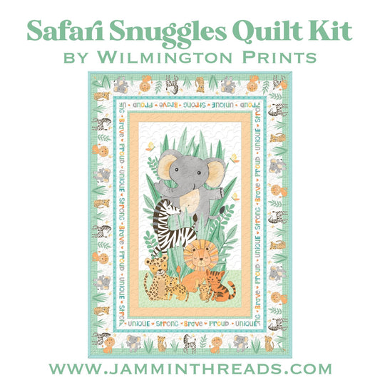 Safari Snuggles Quilt Kit – 44.5” x 63” | Safari Snuggles by Jenny Faw for Wilmington Prints | Includes Personalized Satin Quilt Tag - Jammin Threads