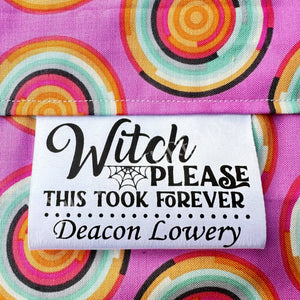 Sarcastic Halloween Satin Labels. Funny, personalized satin quilt labels and tags - Jammin Threads