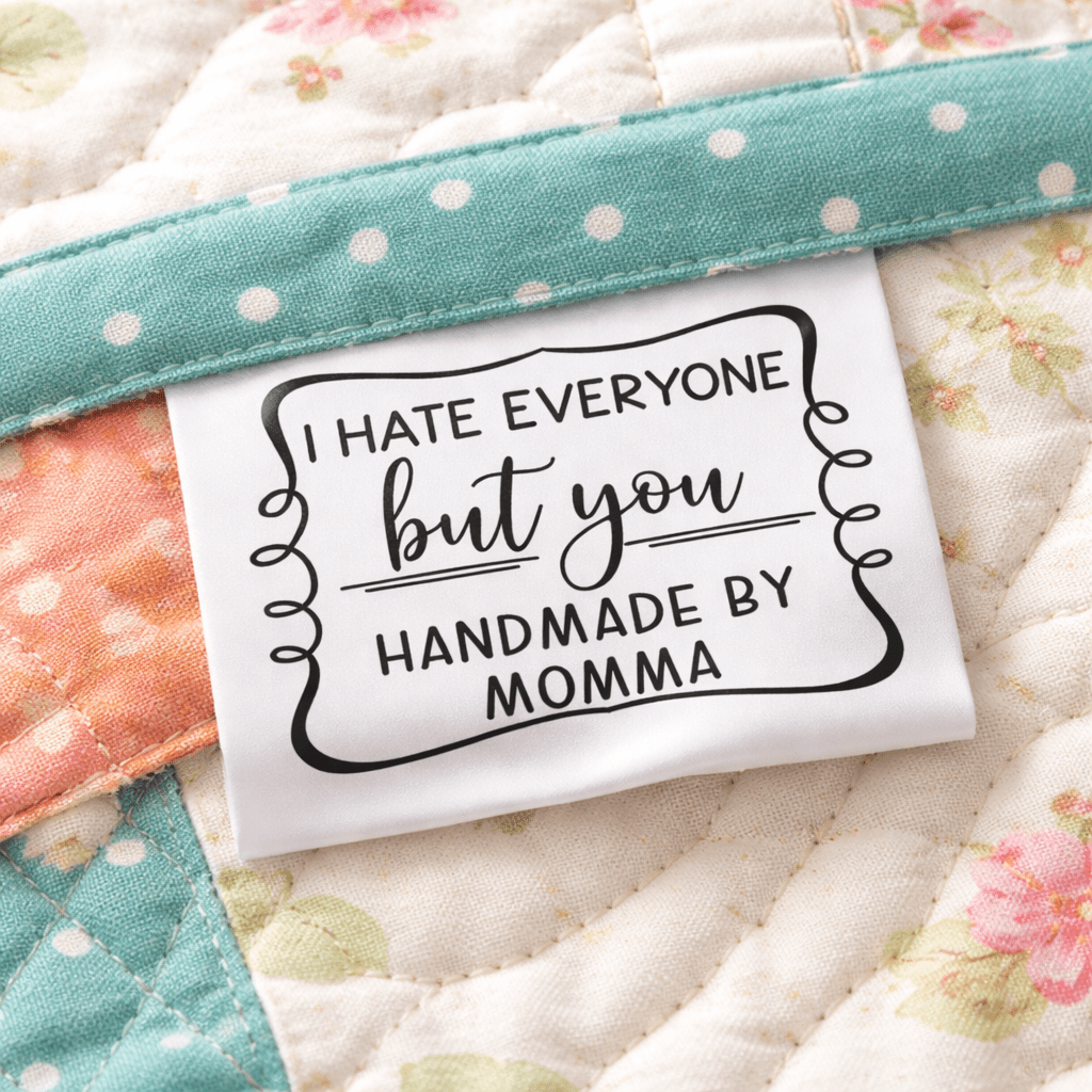 Sassy Personalized Satin Quilt Tag – “I Hate Everyone But You” – Satin Sew - In Quilt Label – 25 Pack - Jammin Threads