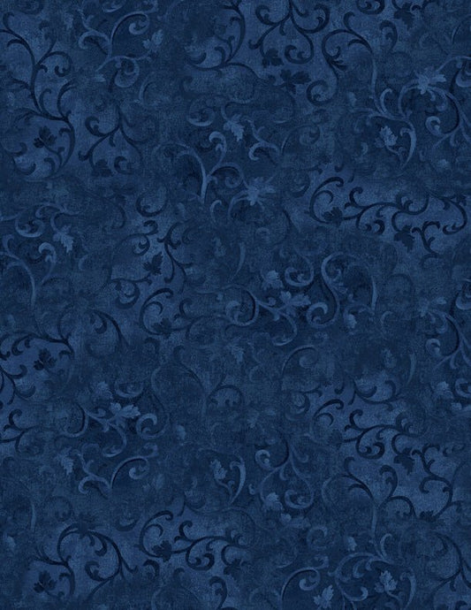 Scroll True Navy Cotton Quilt Fabric by Wilmington Prints - Jammin Threads