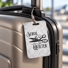 Serial Quilter Personalized Luggage Tag, Funny Quilting Travel Bag Tag with Scissors Design - Jammin Threads