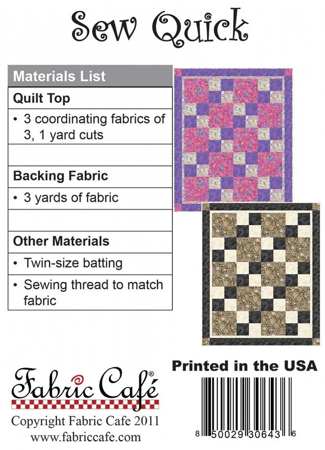 Sew Quick 3 Yard Quilt Pattern by Fabric Cafe - Jammin Threads