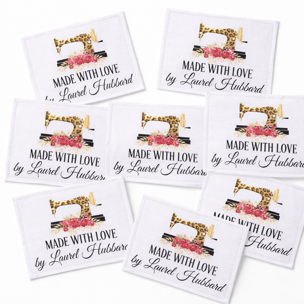 Sewing Machine Quilt Label – “Made with Love” Personalized Quilt Tag – Cheetah Print Sewing Label – Custom Quilting Label - Jammin Threads