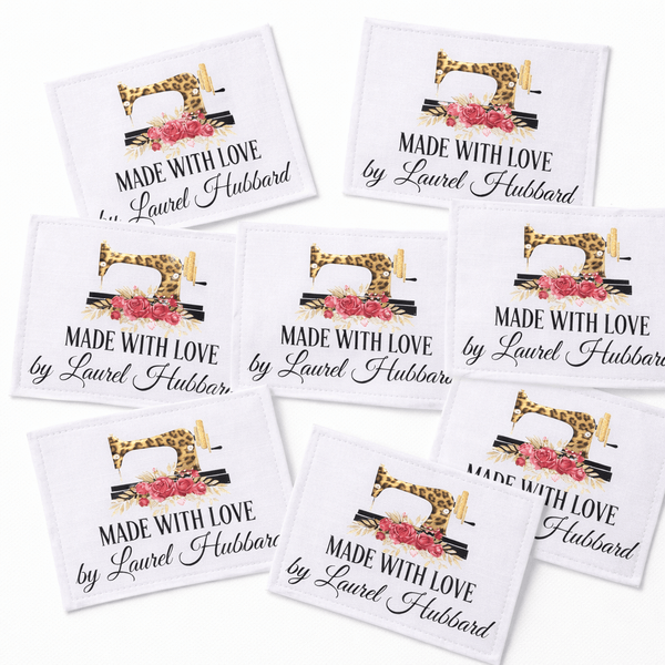Sewing Machine Quilt Label – “Made with Love” Personalized Quilt Tag – Cheetah Print Sewing Label – Custom Quilting Label - Jammin Threads