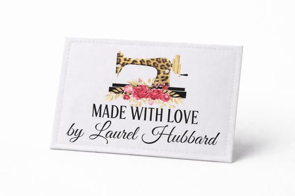 Sewing Machine Quilt Label – “Made with Love” Personalized Quilt Tag – Cheetah Print Sewing Label – Custom Quilting Label - Jammin Threads