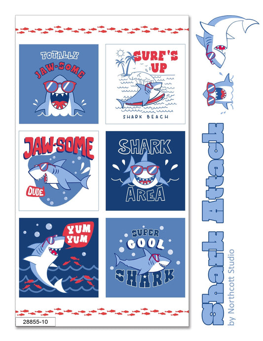 Shark Attack 28855 - 10 Quilt Block Panel by Northcott - Jammin Threads