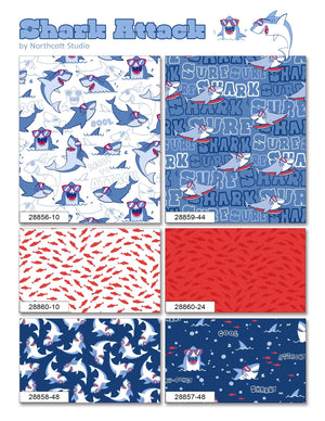 Shark Attack Children's Quilt Fabric 28858-48 Shark Surf by Northcott - Jammin Threads