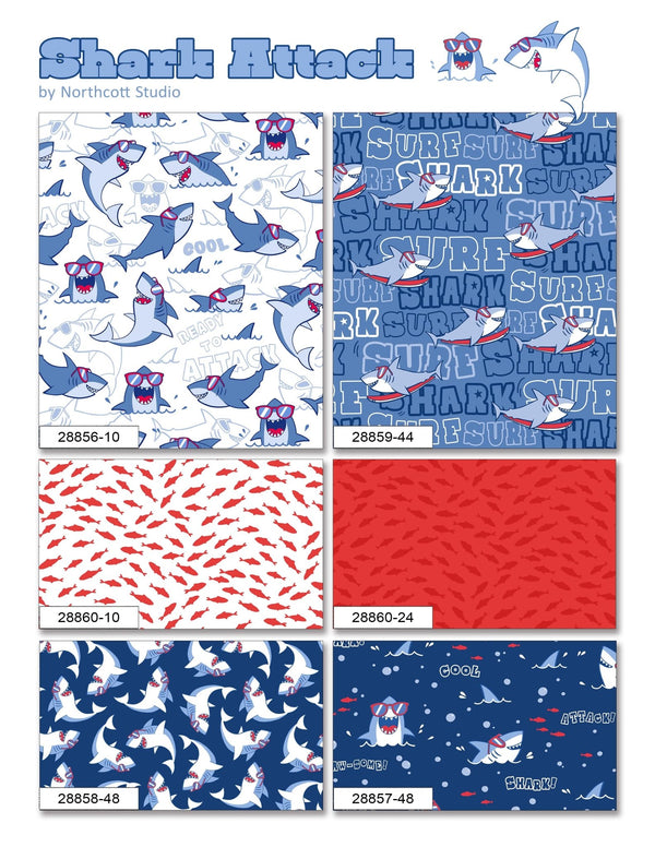 Shark Attack Children's Quilt Fabric 28858-48 Shark Surf by Northcott - Jammin Threads
