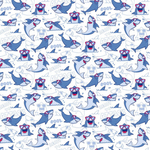 Shark Attack Children's Quilt Fabric by Northcott. 28856 - 10 Big Sharks - Jammin Threads