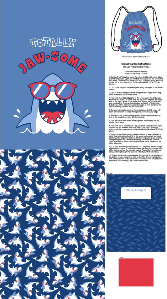 Shark Attack Kid's Tote Bag Panel C28861 - 48 by Northcott - Jammin Threads