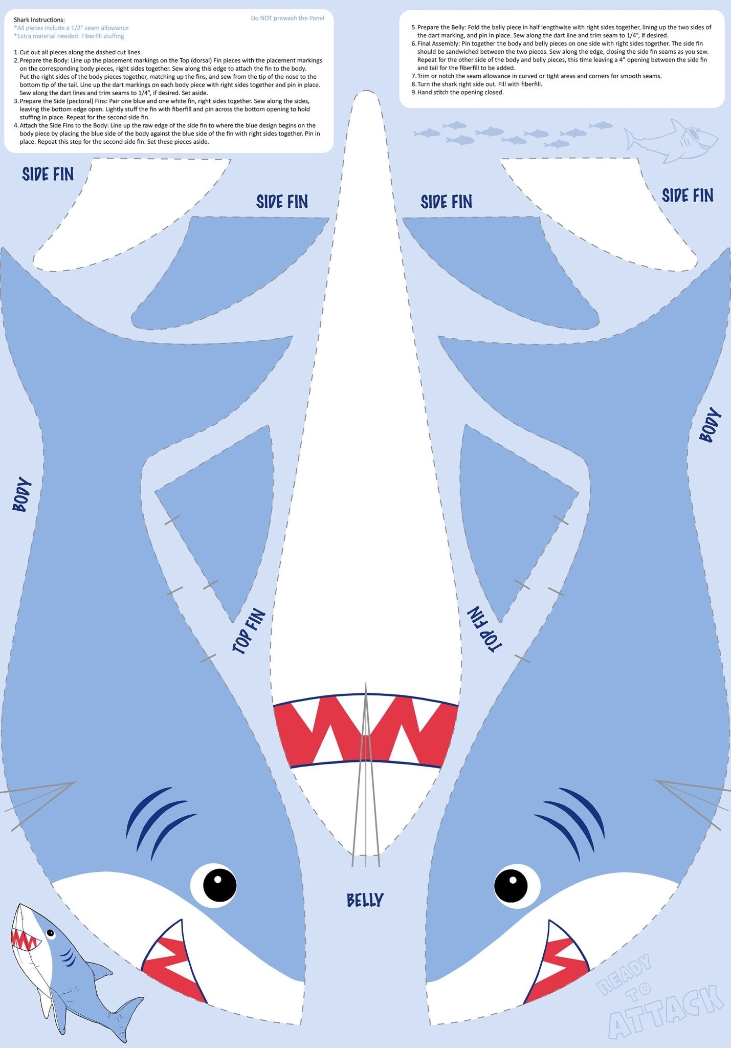Shark Attack Minky Shark Stuffie Panel MK28862 - 44 by Northcott - Jammin Threads