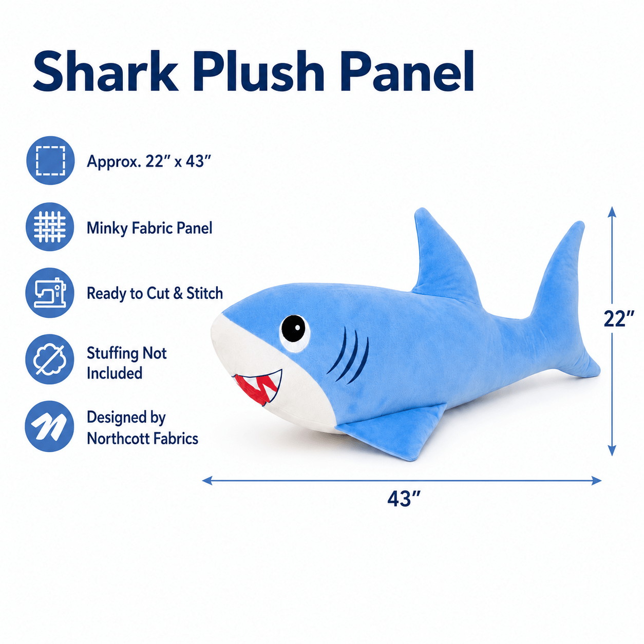 Shark Attack Minky Shark Stuffie Panel MK28862-44 by Northcott - Jammin Threads