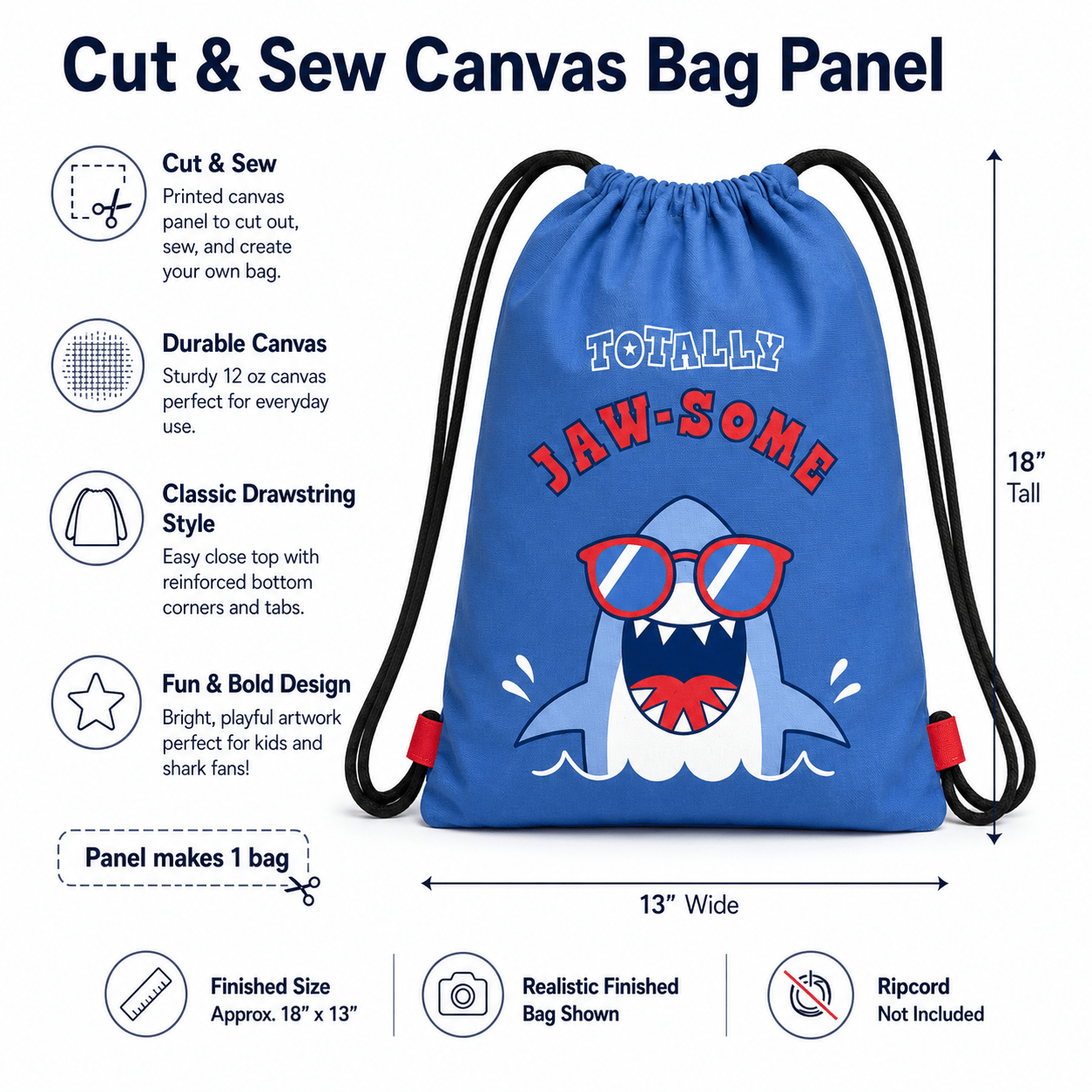 Shark Attack Tote Bag Panel by Northcott - Jammin Threads