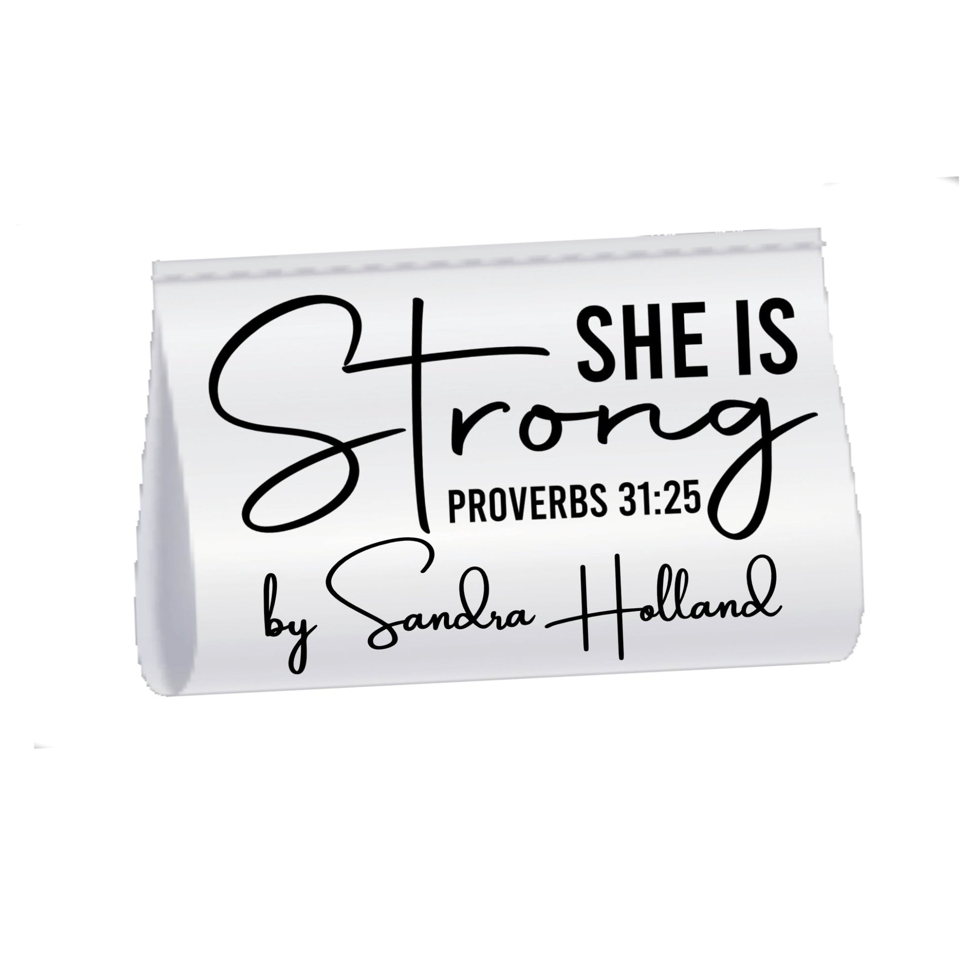 She Is Strong Satin Quilt Label Tag – Proverbs 31:25 Personalized Quilt Tag with Maker Name | Custom Sew - In Label - Jammin Threads