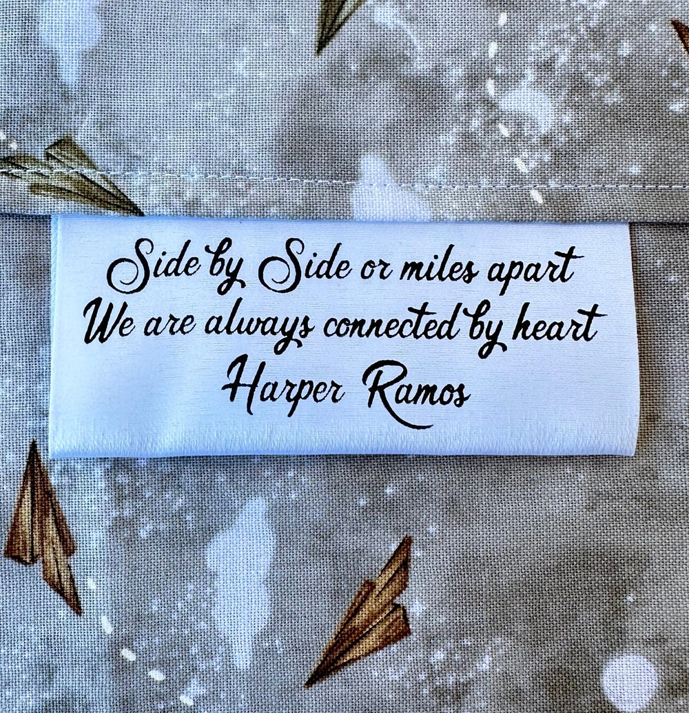 Personalized Satin Quilt Tags “Connected by Heart” – Custom Sew - In Quilt Label with Maker Name – 3" Folded Tag – Set of 25 - Jammin Threads