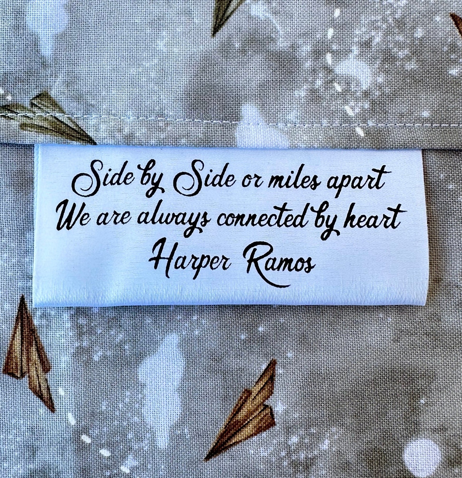 Side by Side or Miles Apart. Personalized Satin Tags - Jammin Threads