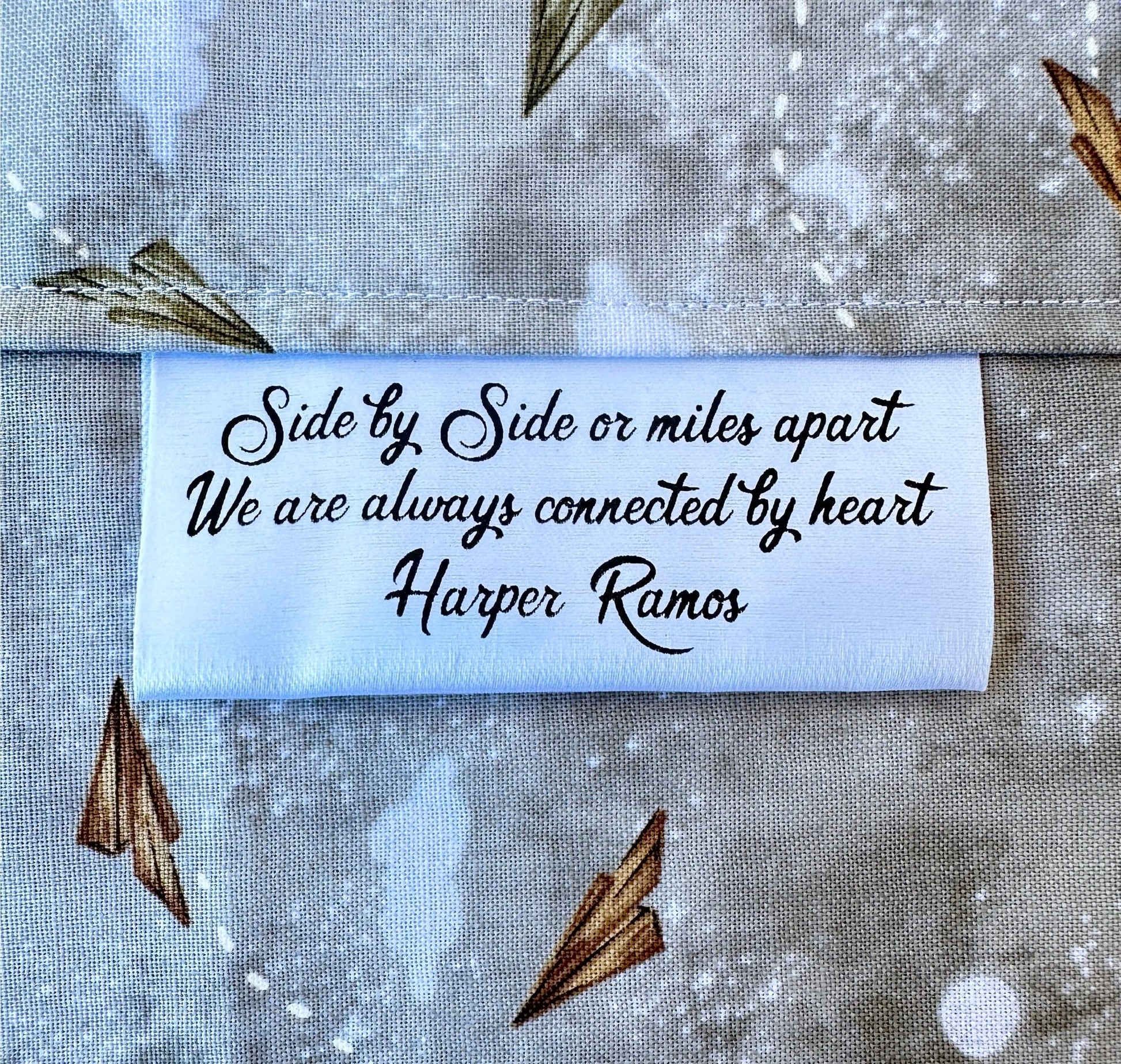 Side by Side or Miles Apart. Personalized Satin Tags - Jammin Threads