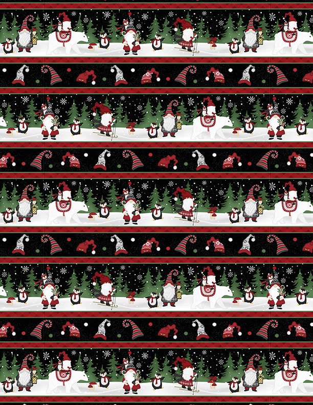 Snowy Gnomies Christmas Quilt Fabric 3074 49370 973 Repeating Stripe - Jammin Threads