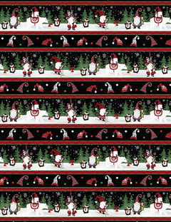 Snowy Gnomies Christmas Quilt Fabric 3074 49370 973 Repeating Stripe - Jammin Threads