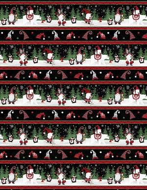 Snowy Gnomies Christmas Quilt Fabric 3074 49370 973 Repeating Stripe - Jammin Threads
