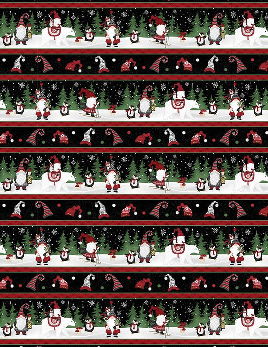 Snowy Gnomies Christmas Quilt Fabric 3074 49370 973 Repeating Stripe - Jammin Threads