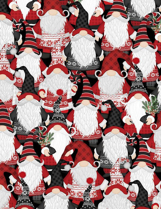 Snowy Gnomies Christmas Quilt Fabric 3074 49371 913 Packed Gnomes Black - Jammin Threads