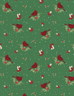 Snowy Gnomies Christmas Quilt Fabric 3074 49375 737 Cardinals Green - Jammin Threads