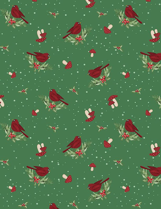 Snowy Gnomies Christmas Quilt Fabric 3074 49375 737 Cardinals Green - Jammin Threads