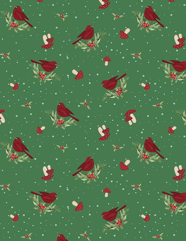 Snowy Gnomies Christmas Quilt Fabric 3074 49375 737 Cardinals Green - Jammin Threads