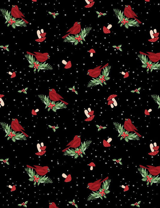 Snowy Gnomies Christmas Quilt Fabric 3074 49375 937 Cardinals Black - Jammin Threads