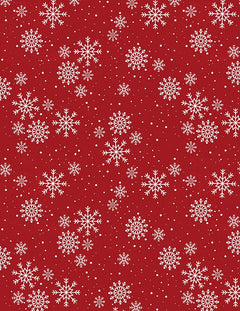 Snowy Gnomies Christmas Quilt Fabric 3074 49376 313 Snowflakes Red - Jammin Threads
