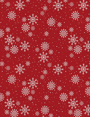 Snowy Gnomies Christmas Quilt Fabric 3074 49376 313 Snowflakes Red - Jammin Threads