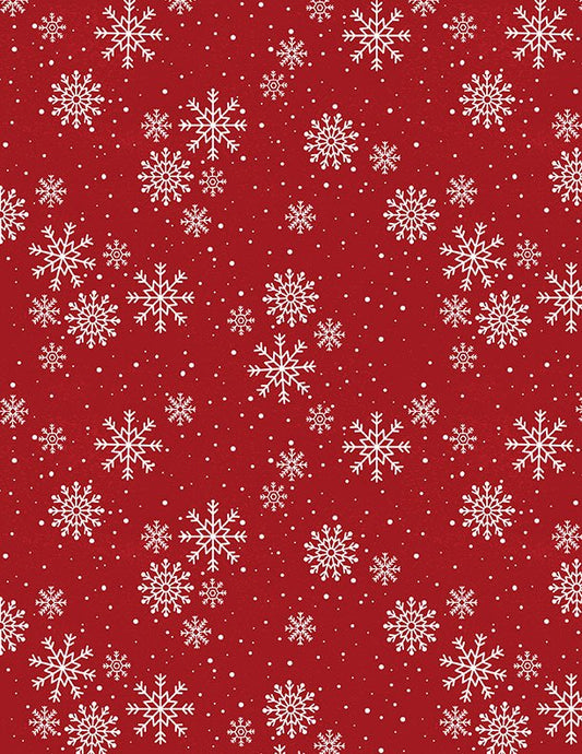 Snowy Gnomies Christmas Quilt Fabric 3074 49376 313 Snowflakes Red - Jammin Threads