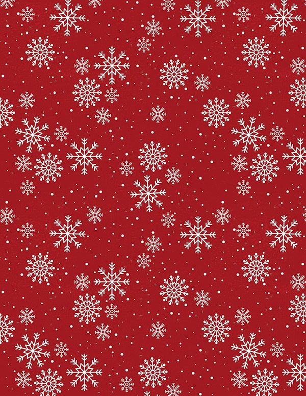 Snowy Gnomies Christmas Quilt Fabric 3074 49376 313 Snowflakes Red - Jammin Threads