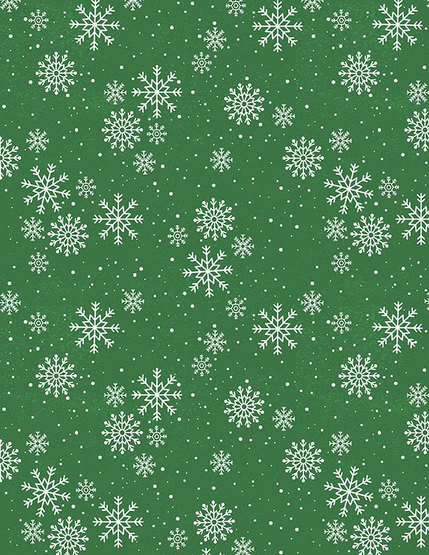 Snowy Gnomies Christmas Quilt Fabric 3074 49376 717 Snowflakes Green - Jammin Threads