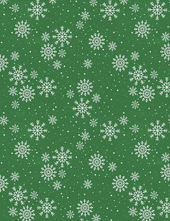 Snowy Gnomies Christmas Quilt Fabric 3074 49376 717 Snowflakes Green - Jammin Threads