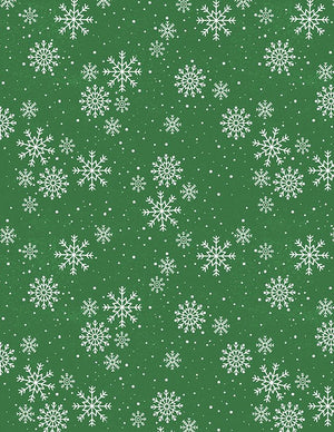 Snowy Gnomies Christmas Quilt Fabric 3074 49376 717 Snowflakes Green - Jammin Threads