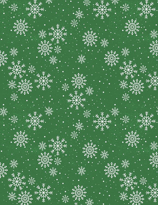 Snowy Gnomies Christmas Quilt Fabric 3074 49376 717 Snowflakes Green - Jammin Threads