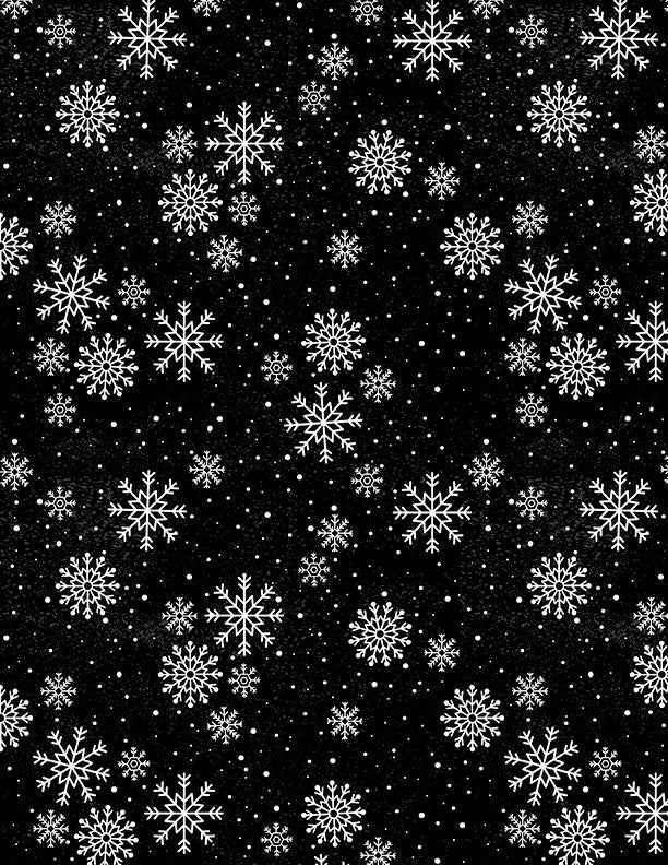 Snowy Gnomies Christmas Quilt Fabric 3074 49376 919 Snowflakes Black - Jammin Threads