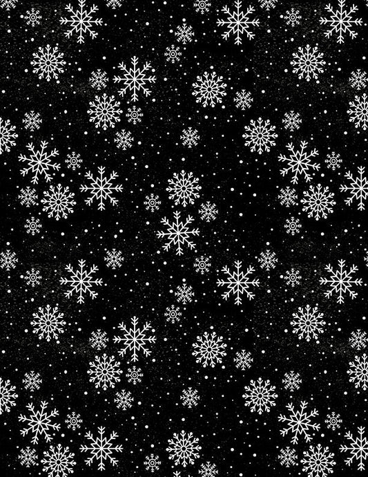 Snowy Gnomies Christmas Quilt Fabric 3074 49376 919 Snowflakes Black - Jammin Threads
