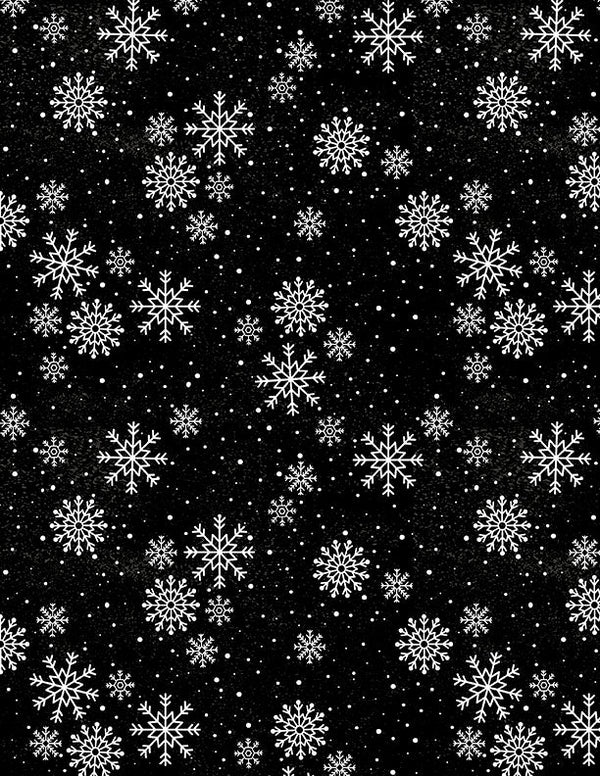 Snowy Gnomies Christmas Quilt Fabric 3074 49376 919 Snowflakes Black - Jammin Threads