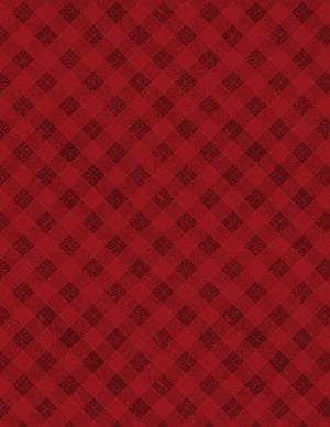 Snowy Gnomies Christmas Quilt Fabric 3074 49377 333 Plaid Red - Jammin Threads