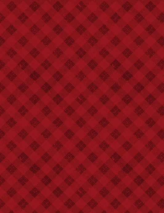 Snowy Gnomies Christmas Quilt Fabric 3074 49377 333 Plaid Red - Jammin Threads